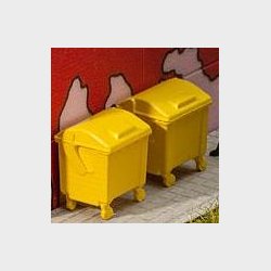 2 gule skraldecontainere,