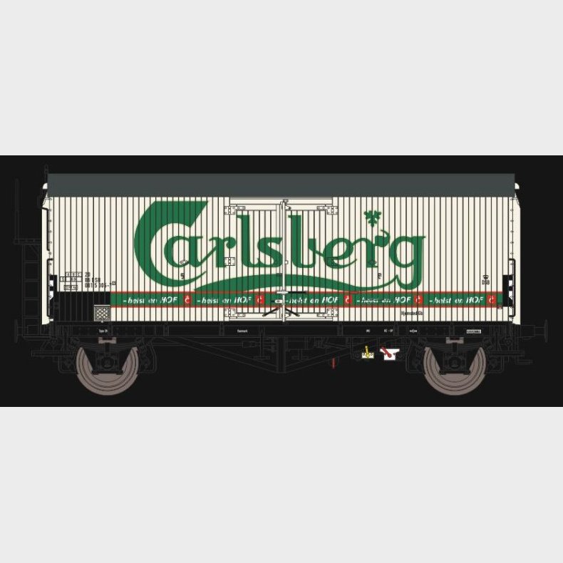 Hvid vognkasse, Carlsberg i grnt, UIC-nummer